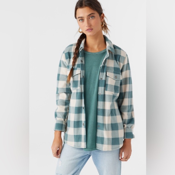 O'Neill Tops - O’Neill Women’s Small Zuma Superleece Flannel Shirt Silver Pine